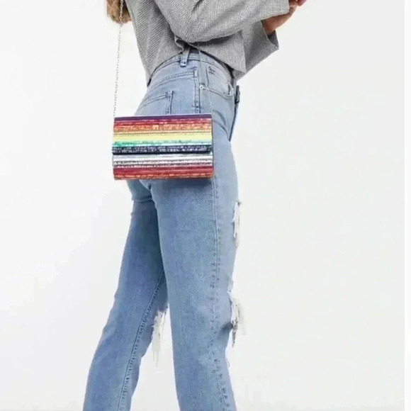 Kurt Geiger London Party Multi Stripe Rainbow Glitter Envelope Clutch RARE - Picture 11 of 13
